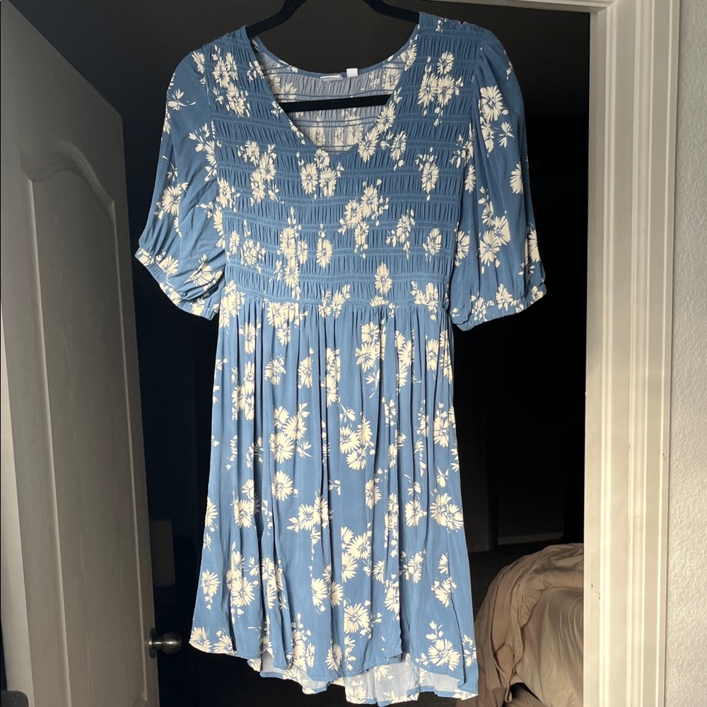 Gap Smocked Puff Sleeve Mini Dress